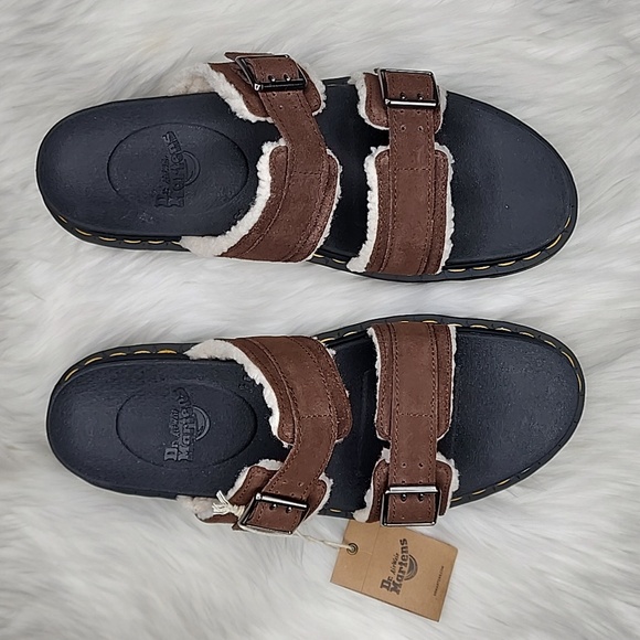 Dr. Martens Myles Faux Fur Platform Sandal Dark Brown - Picture 8 of 17